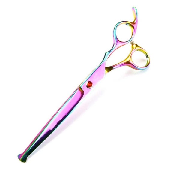 Curved Blade Pet Haircutting Scissors with prob- Multi and Rainbow color coated