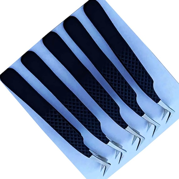 Matt Black Color coated Angled Nose Eyelash Tweezers - Eyebrow Tweezers