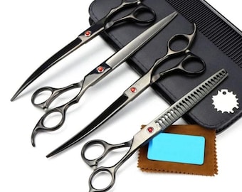 Light Black color coated Curved Blades Professional Dog Grooming scissors set