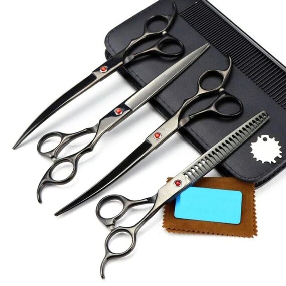 Light Black color coated Curved Blades Professional Dog Grooming scissors set