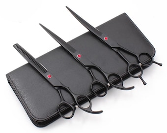 light weight 6.5-inch Matt Black Powder coated Razor Scissors Set - Student Training Set