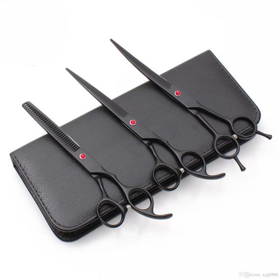 light weight 6.5-inch Matt Black Powder coated Razor Scissors Set - Student Training Set