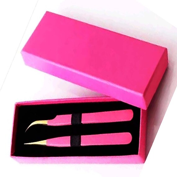 Pink Powder coated bend nose Eyelash Tweezers - Eyebrow Tweezers