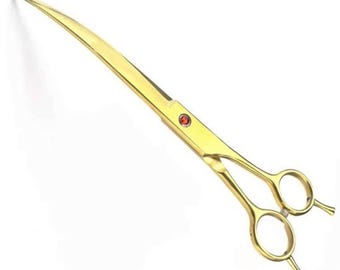 Rose Gold Curved Blade Pet Haircutting Scissors - Multi and Rainbow color coated
