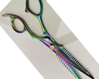 Double Thinning Rainbow Color Pet Haircutting Scissors 8.5"