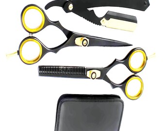 Matt Black Powder coated Razor Scissors Set - Student Training Set