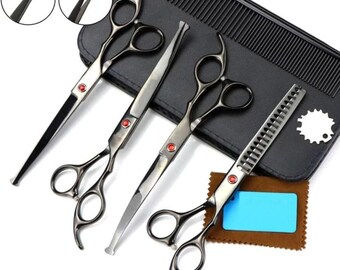 Light Black color coated Professional Dog Grooming scissors with prob - Curved - Straight
