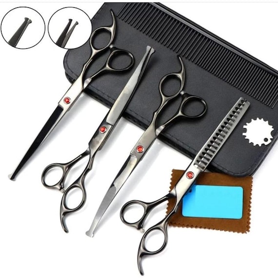 Light Black color coated Professional Dog Grooming scissors with prob - Curved - Straight