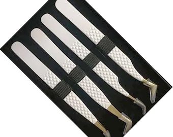 white powder coated Angled Nose Eyelash Tweezers - Eyebrow Tweezers