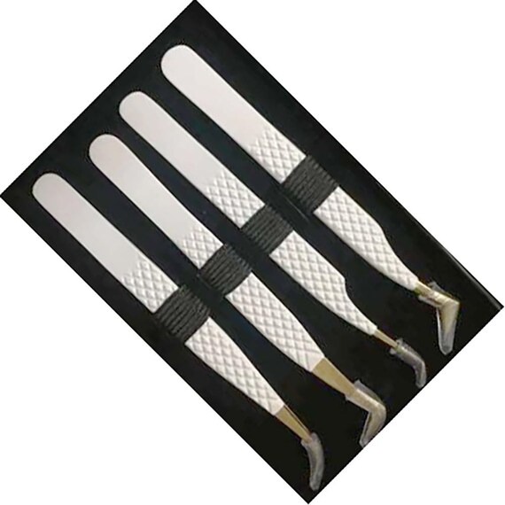 white powder coated Angled Nose Eyelash Tweezers - Eyebrow Tweezers