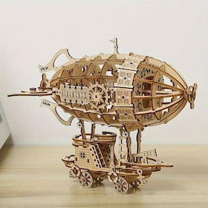 3D Wooden Airship Puzzle for Adults and Kids – Steampunk DIY Model Kit – Mechanical Craft Gift – Table Decor – Hobby Toy for