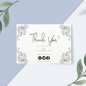 Dankeskarte druckbar • Florale Dankeschön-Einlage für Kleinunternehmen • Verpackungseinlage • Bearbeitbare Canva-Vorlage • Digitaler Download