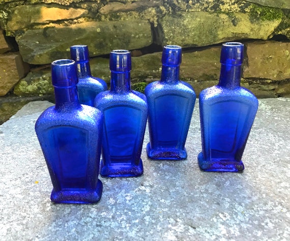 19th c. Cobalt Glass Bottle . Scarce BLOWN MOLDED COLOGNE BOTTLE Mid 19th