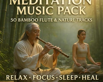 Paquete de música de meditación: 50 melodías suaves de flauta de bambú y pistas de la naturaleza para la paz interior, la concentración y el sueño profundo / Alivio del estrés / Prohibida su reventa /