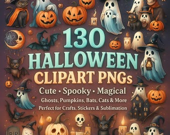 Halloween Clipart Bundle | 130 Spooky Watercolor PNGs (Digital Download