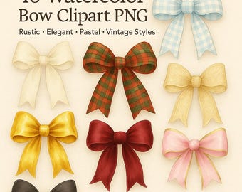 Watercolor Bow Clipart Bundle: Vintage Ribbon PNGs (Digital Download