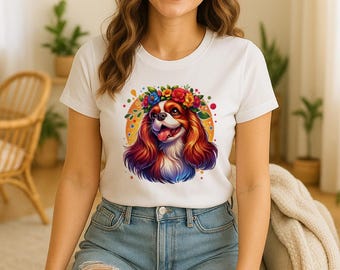 Imágenes prediseñadas de Cavalier King Charles Spaniel – Perro con corona floral PNG