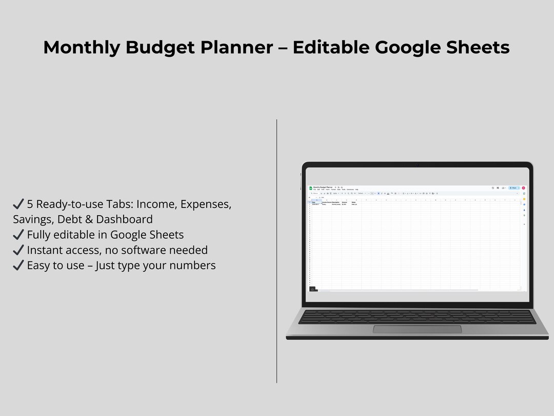 Editable Monthly Budget Planner | Google Sheets Financial Tracker ...