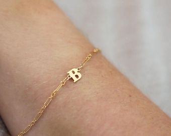 14K Gold Filled Custom Initial Connector Letter Monogram Bracelet Layering Jewelry