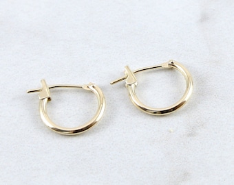 Pendientes de tubo de aro de oro amarillo macizo de 14 quilates de 12 mm / Pendientes ajustados / Aros de oro blanco / Aros Huggie / Huggies de oro macizo