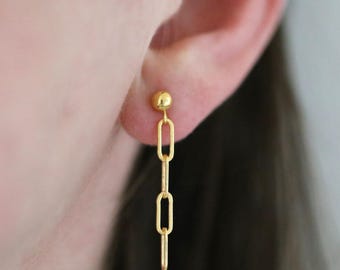 Thick Paperclip Dangle Minimalist Post Dangle Earrings 14K Gold Filled | Sterling Silver