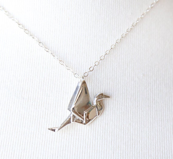 Gold Vermeil Sterling Silver| Longevity Crane Charm Pendant Engrave Origami Crane Necklace Meaningful Gift Independence Animal Jewelry