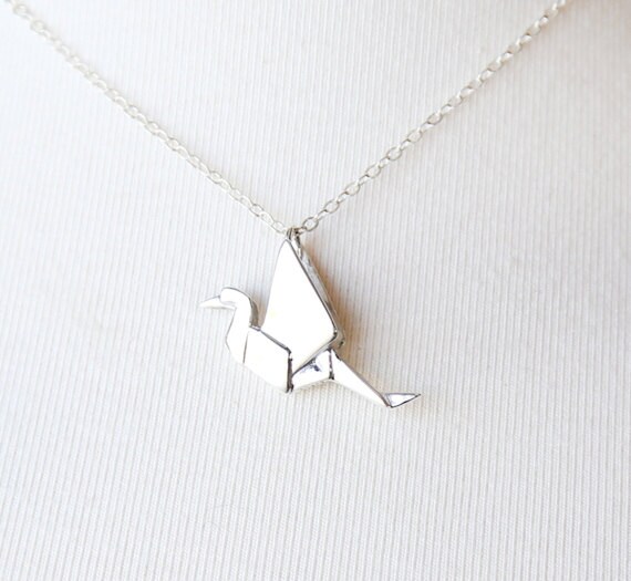 Gold Vermeil Sterling Silver| Longevity Crane Charm Pendant Engrave Origami Crane Necklace Meaningful Gift Independence Animal Jewelry