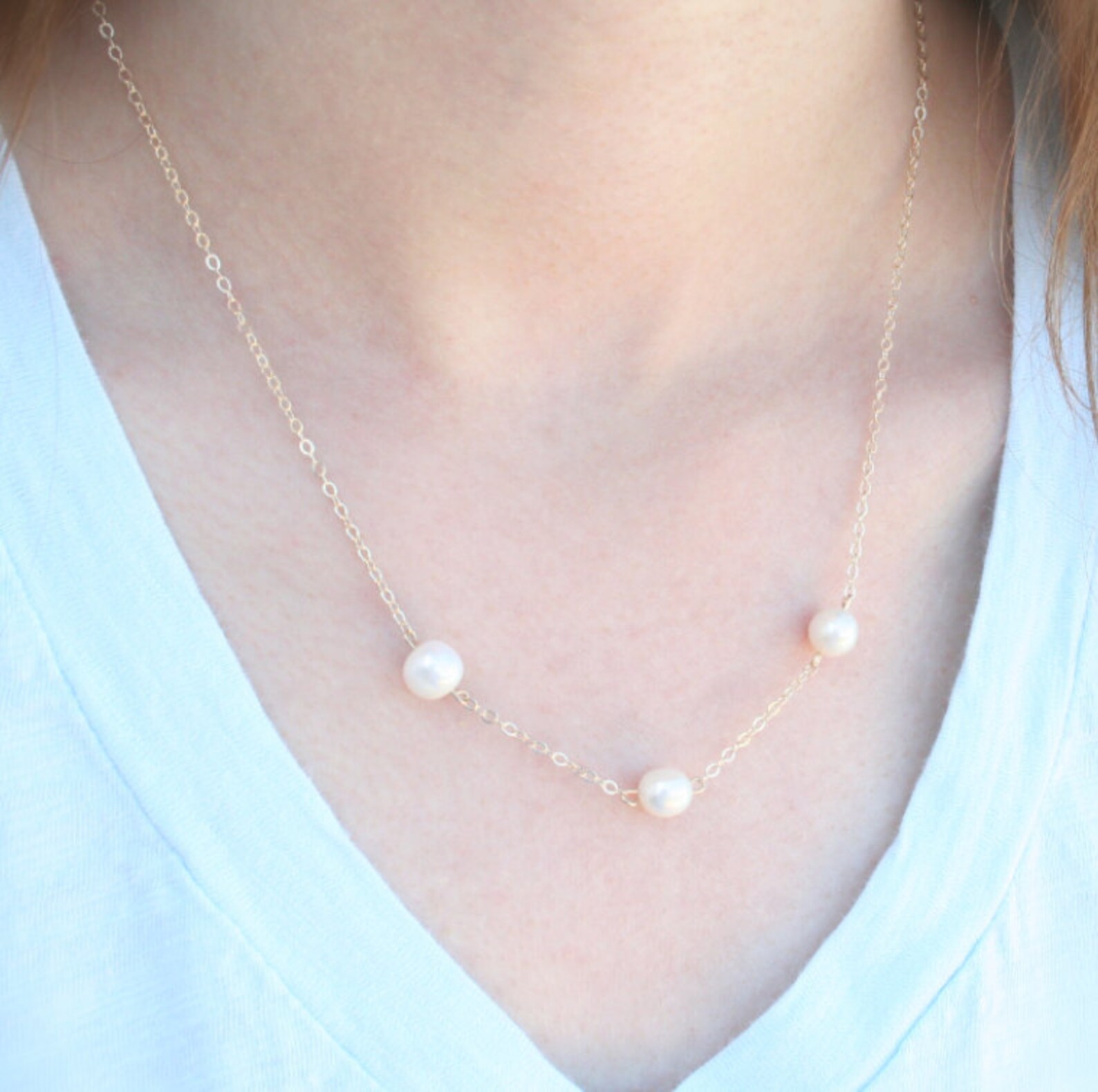 The Three Pearl Necklace 14K Gold filled simple elegant Etsy