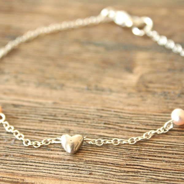 Dainty Pearl and Heart Bracelet