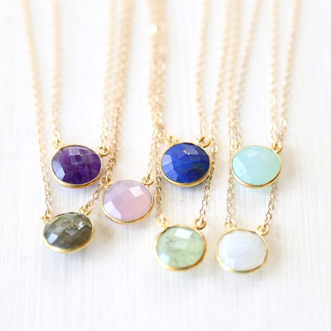 Luxurious Custom Round Gemstone Connector Necklace // 14K Gold Etsy