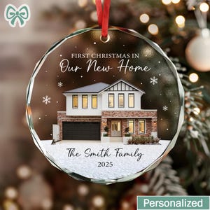 Personalized New Home Photo Christmas Ornament, Custom House Portrait Ornament with Address, Couples Home Ornament 2025, Housewarming Gift