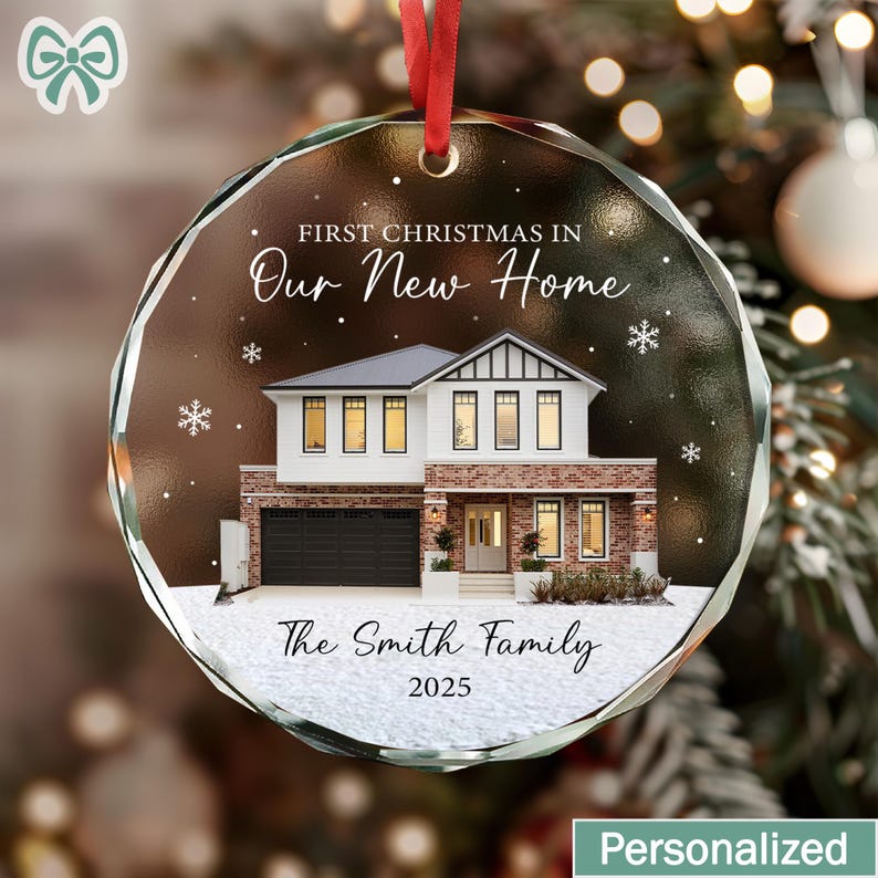 Personalized New Home Photo Christmas Ornament, Custom House Portrait Ornament with Address, Couples Home Ornament 2025, Housewarming Gift