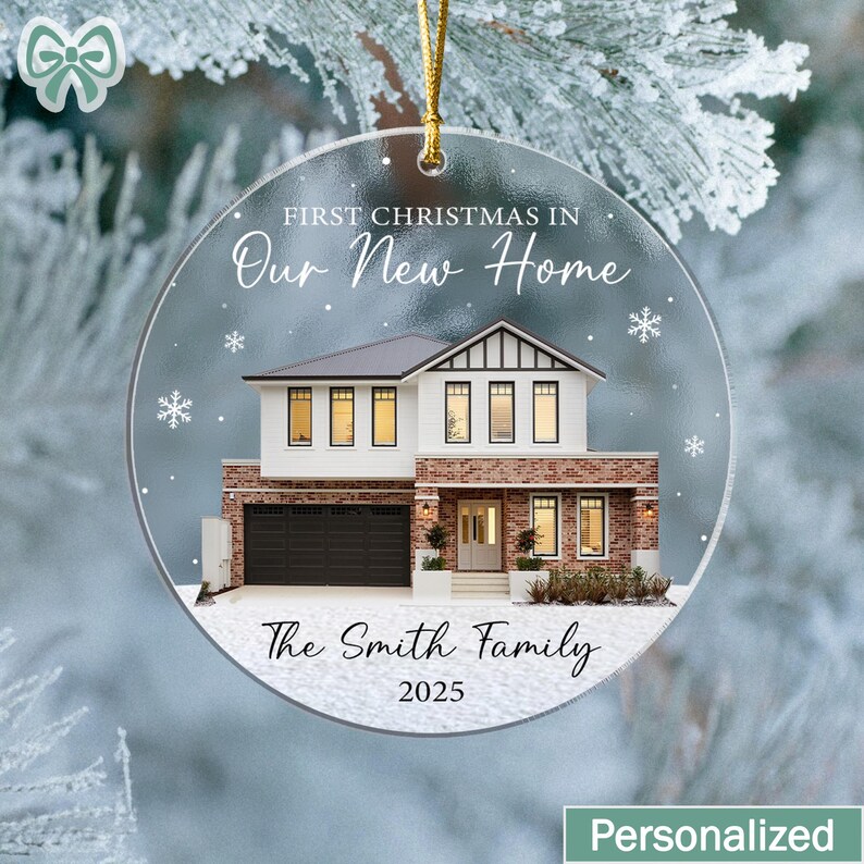 Personalized New Home Photo Christmas Ornament, Custom House Portrait Ornament with Address, Couples Home Ornament 2025, Housewarming Gift