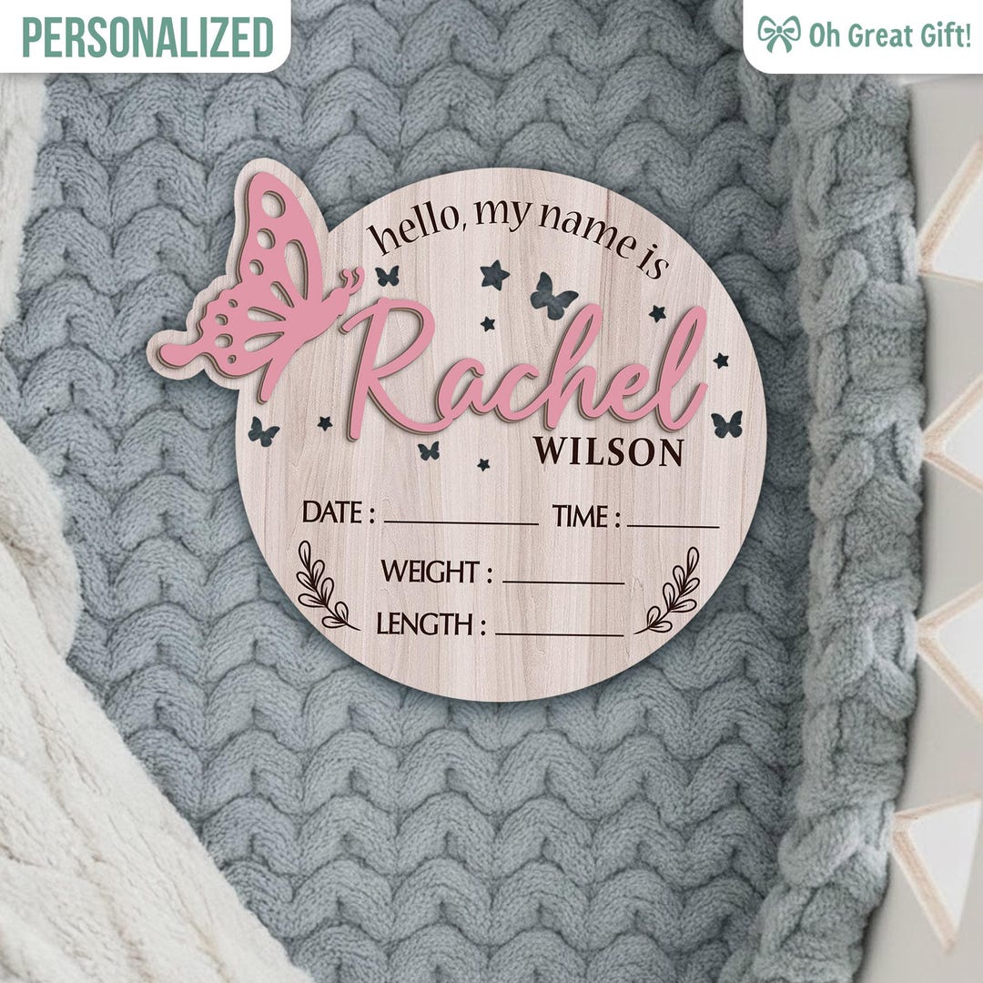 Personalized Baby Birth Announcement Sign, Custom Baby Girl Name Sign ...