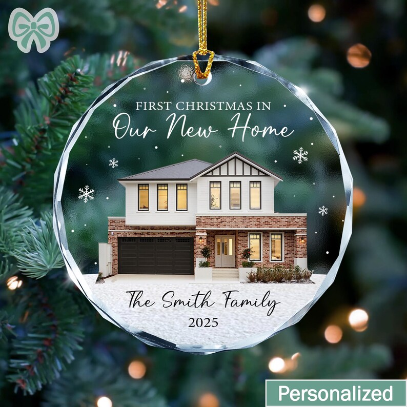 Personalized New Home Photo Christmas Ornament, Custom House Portrait Ornament with Address, Couples Home Ornament 2025, Housewarming Gift