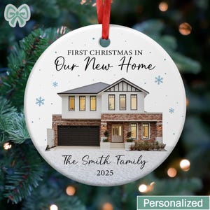 Personalized New Home Photo Christmas Ornament, Custom House Portrait Ornament with Address, Couples Home Ornament 2025, Housewarming Gift