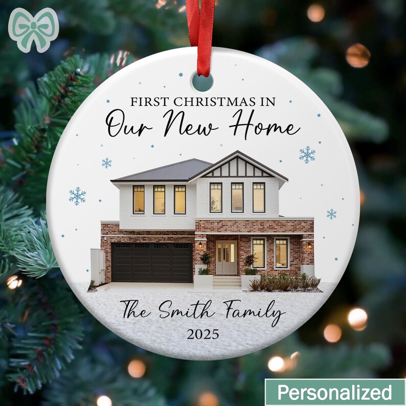 Personalized New Home Photo Christmas Ornament, Custom House Portrait Ornament with Address, Couples Home Ornament 2025, Housewarming Gift