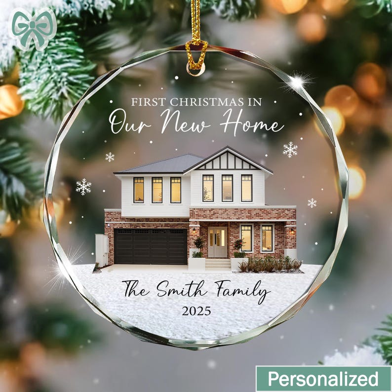 Personalized New Home Photo Christmas Ornament, Custom House Portrait Ornament with Address, Couples Home Ornament 2025, Housewarming Gift