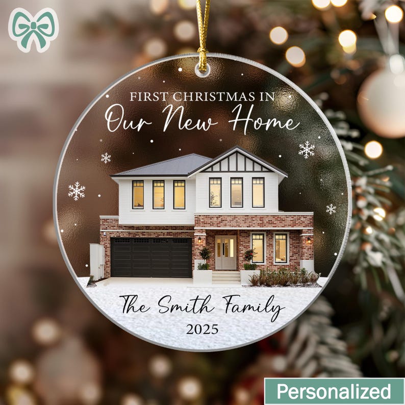 Personalized New Home Photo Christmas Ornament, Custom House Portrait Ornament with Address, Couples Home Ornament 2025, Housewarming Gift