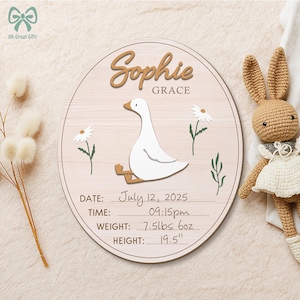 Funny Goose Wooden Baby Sign, Custom Birth Stats Sign, Baby Announcement Sign, Nursery Decoration, Sign For Hospital, Sign Newborn Gift
