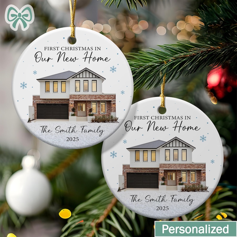 Personalized New Home Photo Christmas Ornament, Custom House Portrait Ornament with Address, Couples Home Ornament 2025, Housewarming Gift
