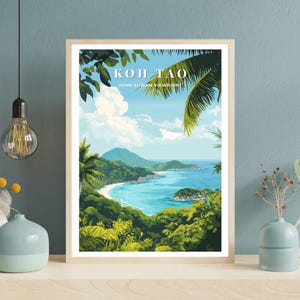 Koh Tao Thailand Wall Art – John Suwan Viewpoint Travel Poster, Printable Tropical Island Decor
