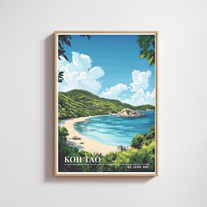 Koh Tao Ao Leuk Bay Poster – Thailand Beach Wall Art Printable, Tropical Coastal Travel Print, Digital Download Decor