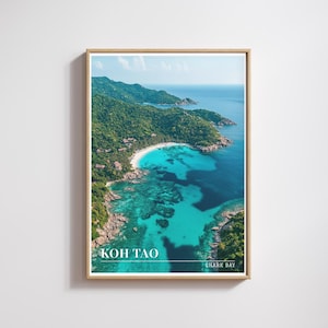Koh Tao Shark Bay Poster – Thailand Beach Wall Art Printable, Tropical Coastal Travel Print, Digital Download Decor
