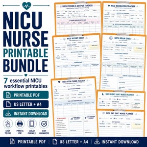 NICU Nurse Printable Bundle, Neonatal Nurse Report Sheets, NICU Brain Sheet, Vitals Medication Feeding Tracker, Shift Planner PDF