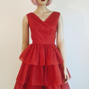 Sa&#39;Bett of California- 1950&#39;s Sexy Red Tiered Cocktail Dress- XS