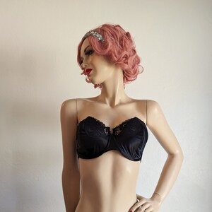 Body by Bali Bra- 1990&#39;s Sexy Black Satin Strapless Bra 36D -NWT