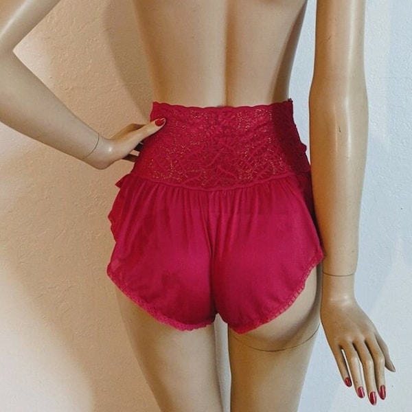 Alana Gale INTIMATES - 1980er Jahre hohe Taille Candy Red Tap Hose - Schlaf Shorts - Medium