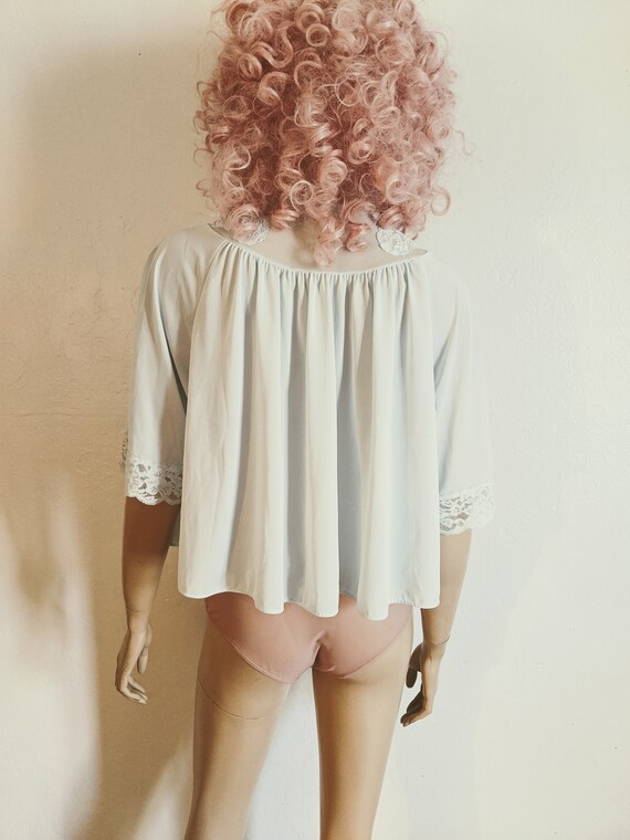 Shadowline® - 1970's Something Blue Bed Jacket- S… - image 7