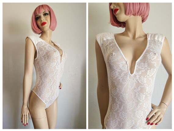 Kayser - 1980's White Lace Bodysuit - Large - image 2